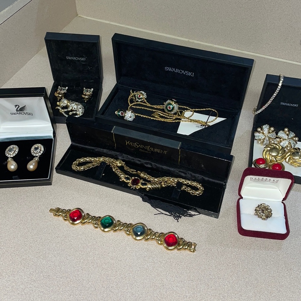 Lot of 18 pieces of vintage Swarovski, Nina Ricci, and Vogue Bijoux Jewelry